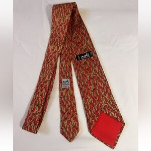 HERMES MEN'S CLASSIC TIE 100%
SILK RED TAN BEIGE CALLA LILIES TIE MADE IN FRANCE